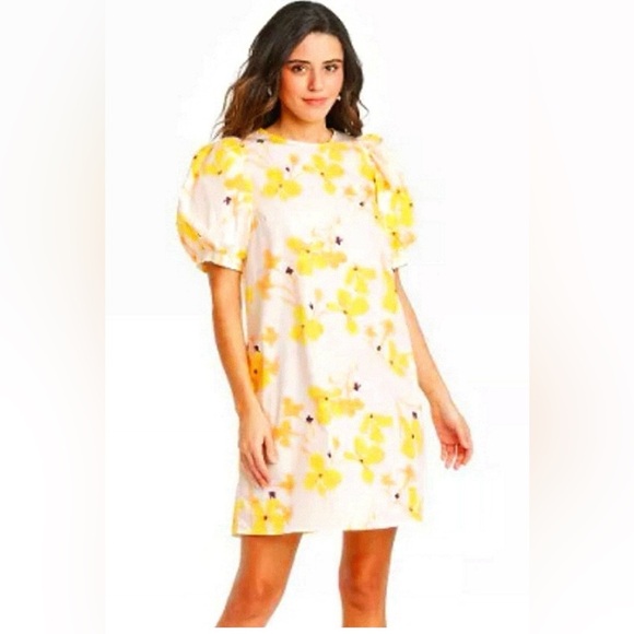 a new day Dresses & Skirts - NWT A New Day Yellow White Floral Spring Cotton Puff Sleeve Mini Dress Size L